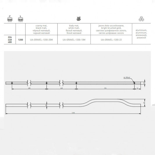 Ручка GTV GRAVEL LONG 1200 білий матовий - 2