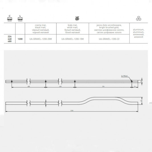 Ручка GTV GRAVEL LONG 1200 чорний матовий - 2