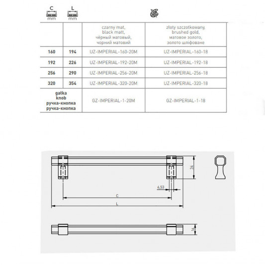 Ручка GTV IMPERIAL 160 чорний матовий - 1