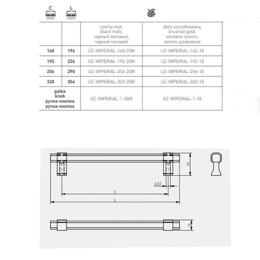 Ручка GTV IMPERIAL 160 матове золото - 1
