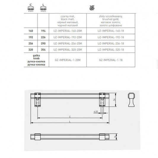 Ручка GTV IMPERIAL 192 чорний матовий - 1