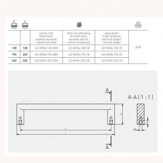 Ручка GTV NYXA 128 матовое золото - 1