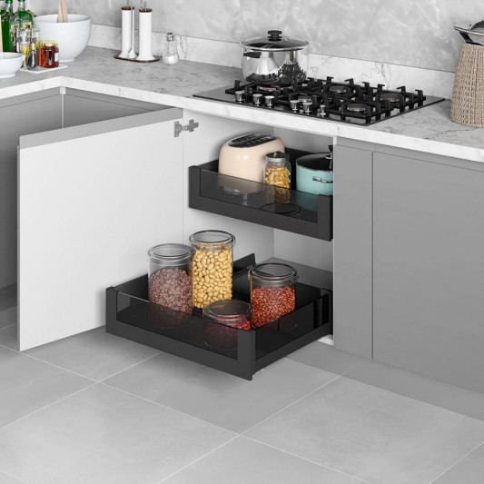 Сітка Starax повного висування на тандемах Blum в корпус 600мм антрацит (скло), S-2336-P-A - 0