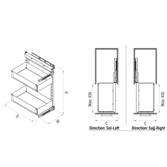 Карго Starax 300 2-х рівневе на тандем напрямних, лівий (сторона кріплення права) антрацит-дерево S-2205-UW-A - 3
