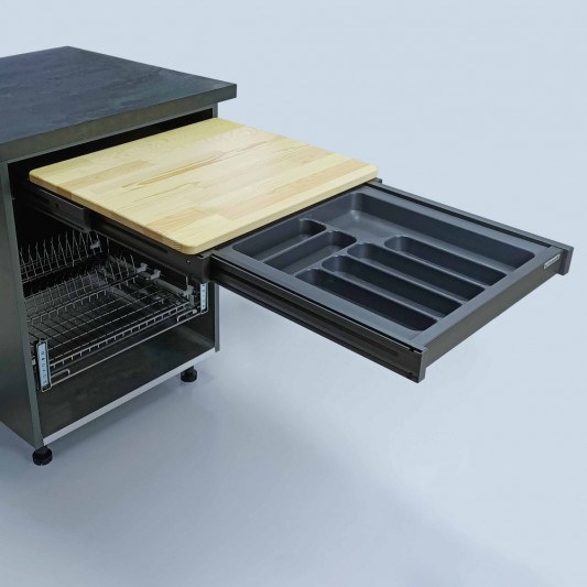 Висувна функціональна обробна дошка з лотком 564х500х85 секція 600мм Starax атрацит S-2156-А - 1