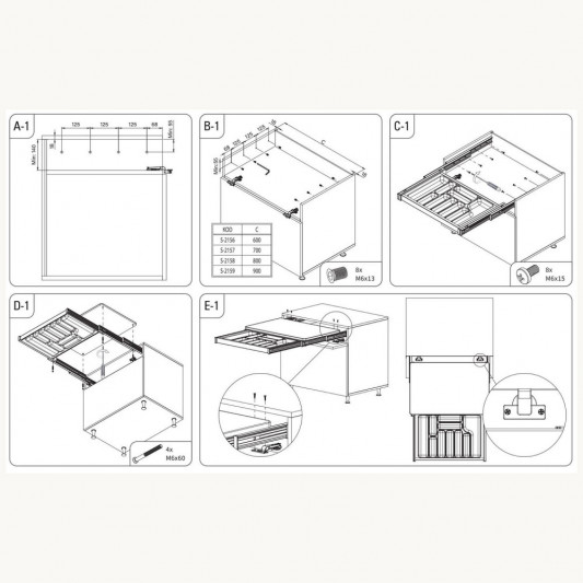 Висувна функціональна обробна дошка з лотком 564х500х85 секція 600мм Starax атрацит S-2156-А - 6