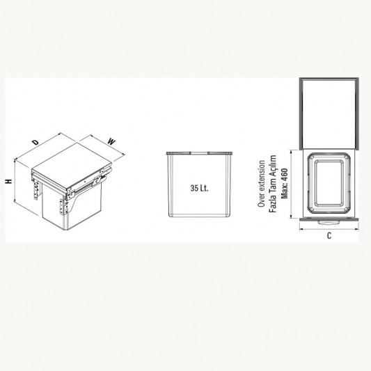 Відро Starax на тандем напрямних Blum (364x470x435) 35л, секція 400мм, антрацит S-2300-A - 2