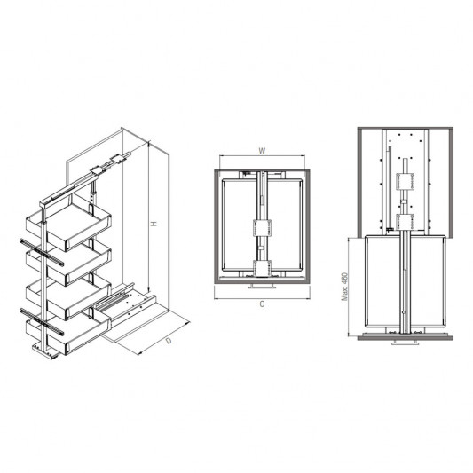 Галерея Starax висувна з доводиком (330x510x1250-1400) секція 400мм, 4 кошики, антрацит-дерево S-1903-UW-A - 2