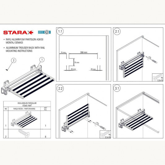 Брючниця висувна Starax бічного кріплення (215х460х90) антрацит S-6539-A - 2
