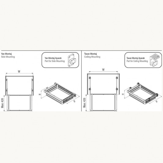 Кошик висувний Starax бокового кріплення в 800 секцію (750-780х470х160) сіра S-6227-G - 2