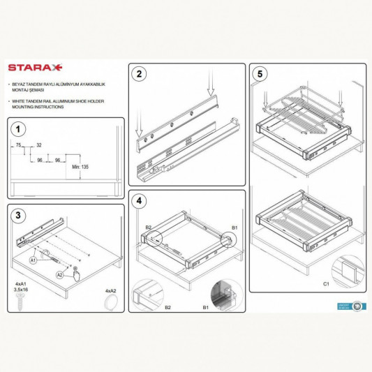 Полиця Starax для взуття висувна 760-790×475×150, 800 фасад антрацит S-6720-A - 2