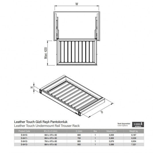 Брючниця висувна Starax бокового кріплення в 800 секцію (764x470x60) антрацит-шкіра S-6412-А - 2