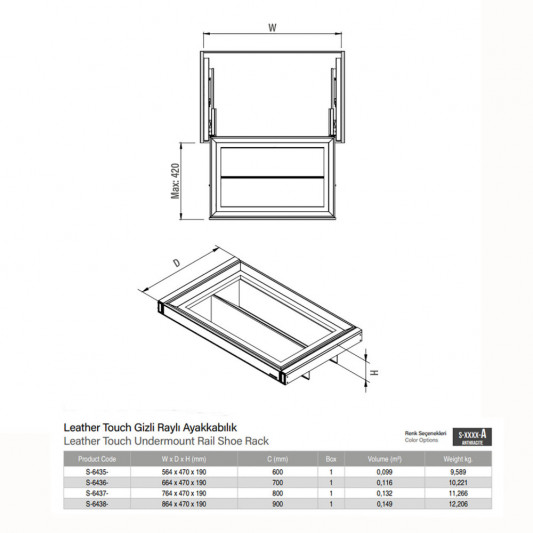Полиця Starax для взуття висувна 764×470×190, 800 фасад антрацит-шкіра S-6720-A - 2