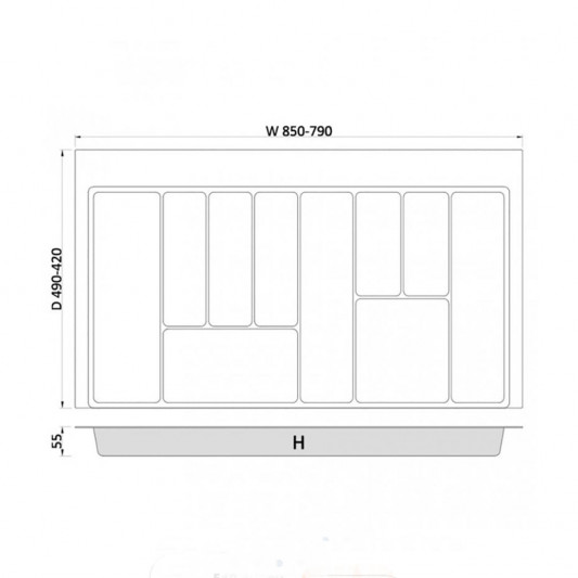 Лоток для столових приладів 900 (790-850x422-490) Rejs MAX 2,0 mm графіт - 2