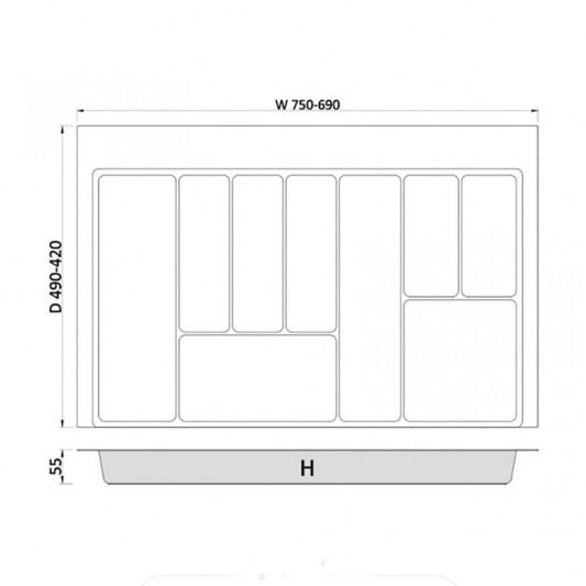 Лоток для столових приладів 800 (690-750x422-490) Rejs MAX 2,0 mm графіт - 2