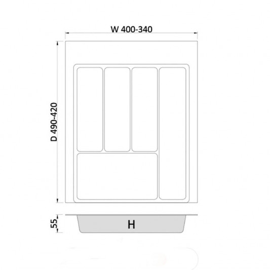 Лоток для столових приладів 450 (340-400x422-490) Rejs MAX 2,0 mm графіт - 1